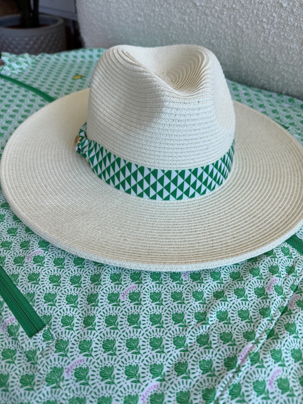 Masters 2026 Wide Brim Straw Panama Hat with Green Geometric Band